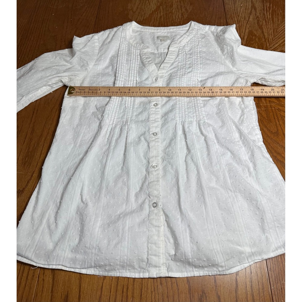 Talbots White Swiss Dot Pintuck 100% Cotton 3/4 Sleeve Button Down Blouse M - Picture 6 of 6